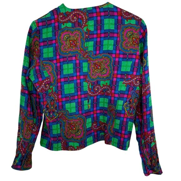 Vintage Ann Crimmins 100% Silk Jacket Women’s 12 – Paisley Geometric Jewel Tones - Picture 2 of 7